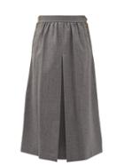 Matchesfashion.com Fendi - Buttoned Pleated Wool-twill A-line Skirt - Womens - Dark Grey