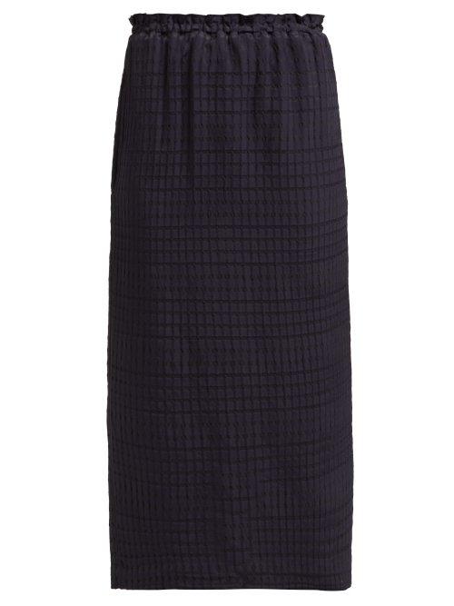Matchesfashion.com Raey - Seersucker Midi Skirt - Womens - Navy