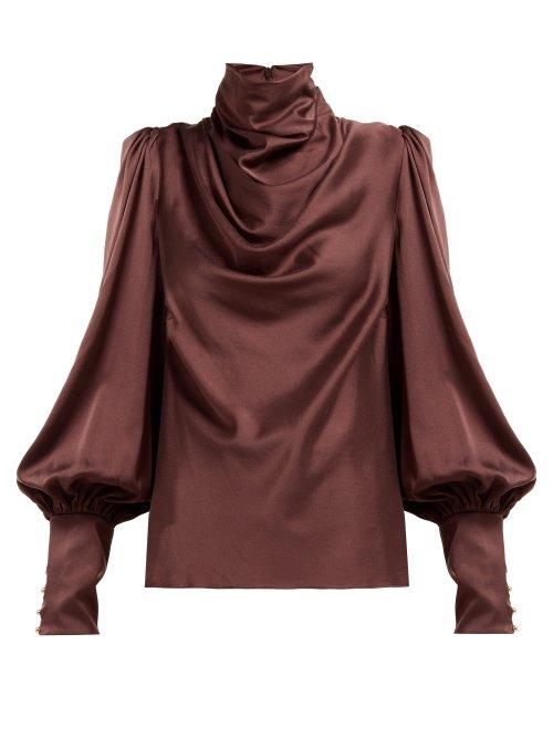 Matchesfashion.com Zimmermann - Cowl Neck Silk Blend Blouse - Womens - Brown