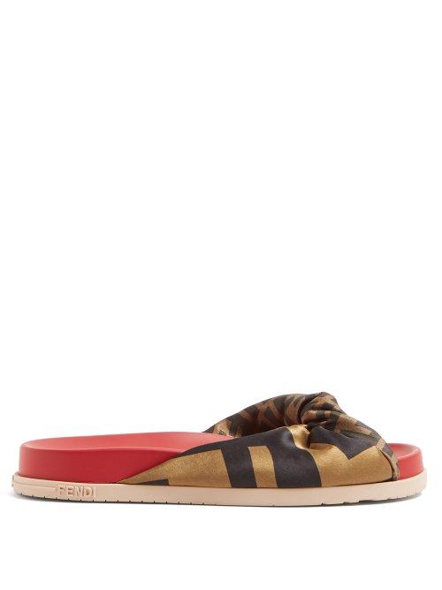 Matchesfashion.com Fendi - Ff Print Knotted Slides - Womens - Red Multi
