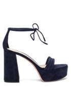 Matchesfashion.com Gianvito Rossi - Ankle-tie Suede Platform Sandals - Womens - Navy