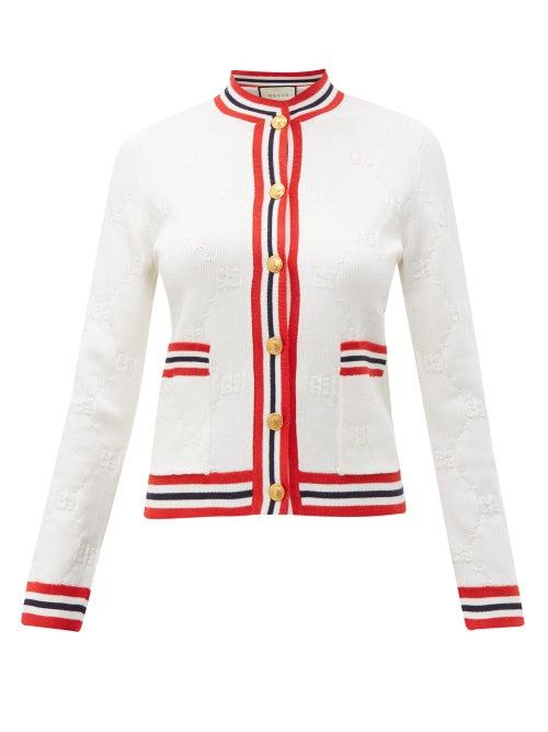 Matchesfashion.com Gucci - Gg Logo Jacquard Wool Blend Cardigan - Womens - Ivory Multi