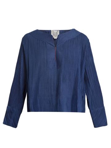 Thierry Colson Jours De Venise Pleated Cotton-blend Top