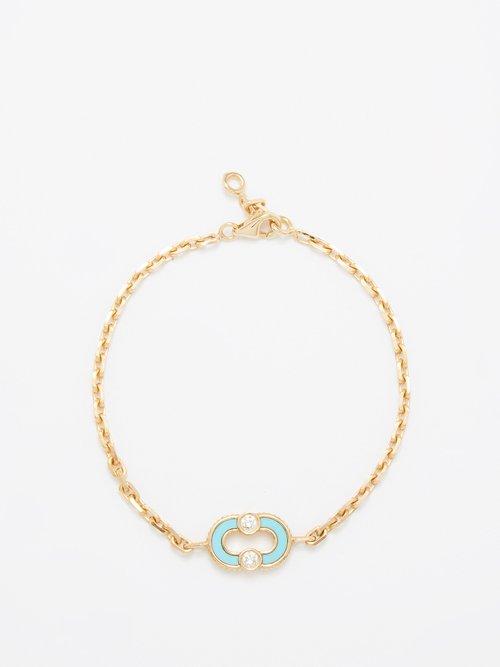 Viltier - Magnetic Reverso Pearl, Turquoise & Gold Bracelet - Womens - Blue Multi
