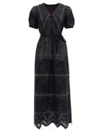 Matchesfashion.com Vita Kin - Rushka Floral-embroidered Linen Midi Dress - Womens - Black