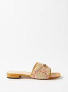 Gucci - Jolie Gg-plaque Faux-raffia And Leather Slides - Womens - Cream Multi