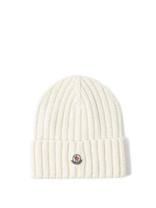 Moncler - Logo Ribbed-wool Beanie - Womens - White