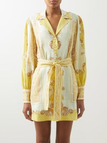 Ale Mais - Ursula Baroque-print Linen-voile Dress - Womens - Lemon