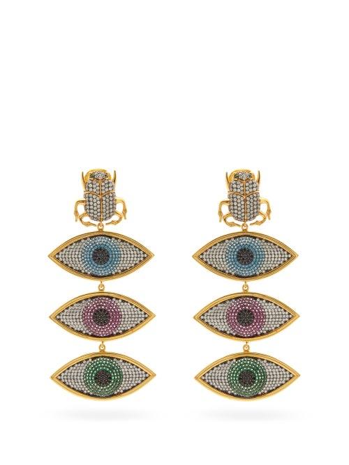 Matchesfashion.com Begum Khan - Scarab Nazar 24kt Gold-plated Clip Earrings - Womens - Multi