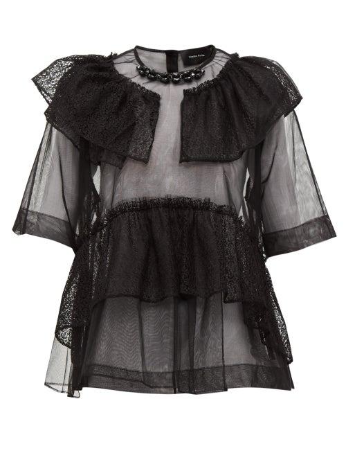 Matchesfashion.com Simone Rocha - Beaded Neckline Tulle & Lace Blouse - Womens - Black