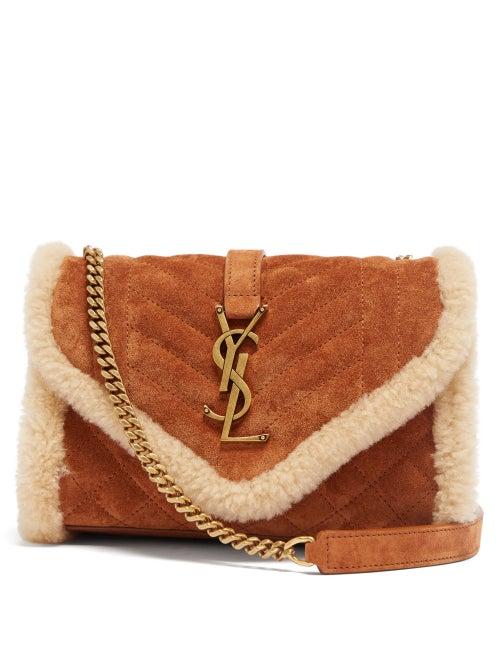 Saint Laurent - Envelope Small Shearling-suede Shoulder Bag - Womens - Tan Multi
