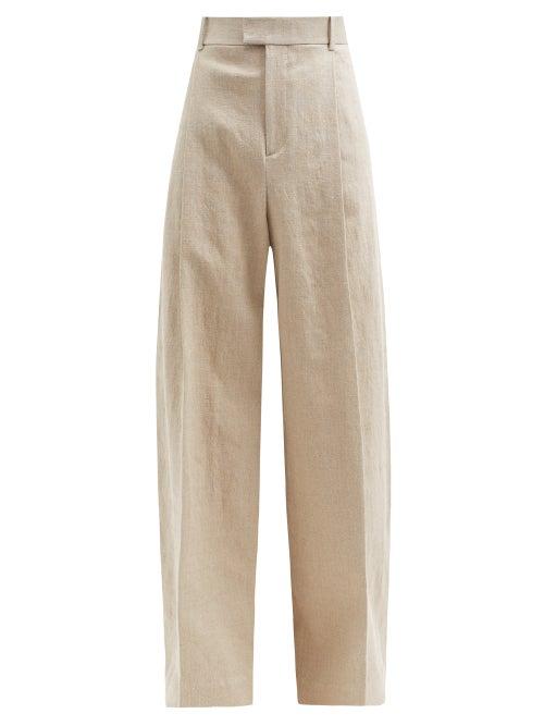 Matchesfashion.com Bottega Veneta - High-rise Linen-blend Wide-leg Trousers - Mens - Beige