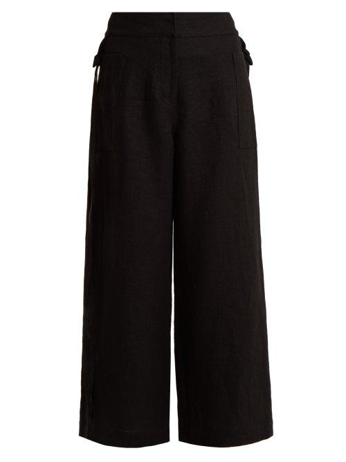 Matchesfashion.com Loewe - High Rise Wide Leg Cropped Linen Trousers - Womens - Black