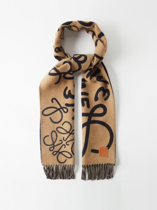 Loewe - Bicolour Logo-print Wool And Cashmere-blend Scarf - Womens - Black Multi