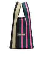 Lastframe - Contrast Stripe Small Ribbed-knit Tote Bag - Womens - Pink Multi
