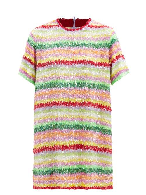 Ashish - Striped Sequinned-georgette Mini Dress - Womens - Multi