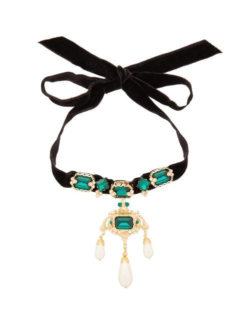 Matchesfashion.com Dolce & Gabbana - Crystal And Faux Pearl Embellished Velvet Necklace - Womens - Black