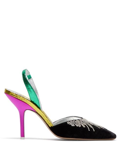 Matchesfashion.com The Attico - Mara Crystal Embellished Contrast Panel Pumps - Womens - Black Multi