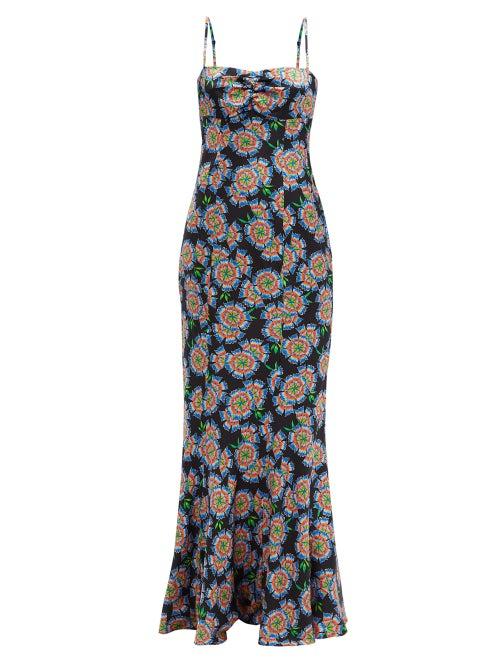 Saloni - Renee Dragon Fruit-printed Silk Maxi Dress - Womens - Black