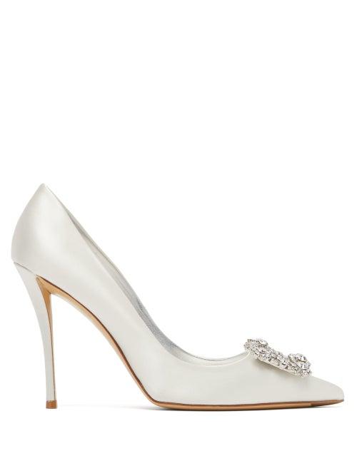 Matchesfashion.com Roger Vivier - Flower Crystal-embellished Satin Pumps - Womens - White