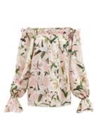 Matchesfashion.com Dolce & Gabbana - Lilium Print Off The Shoulder Silk Top - Womens - Pink Multi