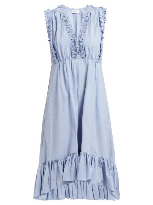 Matchesfashion.com Masscob - Sabinal Ruffled Cotton Midi Dress - Womens - Light Blue