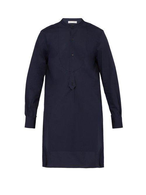 Matchesfashion.com Palmer//harding - Paul Grandad Collar And Bib Cotton Tunic Shirt - Mens - Navy