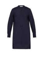 Matchesfashion.com Palmer//harding - Paul Grandad Collar And Bib Cotton Tunic Shirt - Mens - Navy