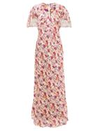 Paco Rabanne - Sunny Pansy Print Cape-sleeve Satin Dress - Womens - Pink Multi