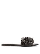 Matchesfashion.com Valentino Garavani - Atelier Petal-embellished Leather Slides - Womens - Black