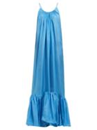 Matchesfashion.com Kalita - Brigitte Habotai Silk Maxi Dress - Womens - Light Blue