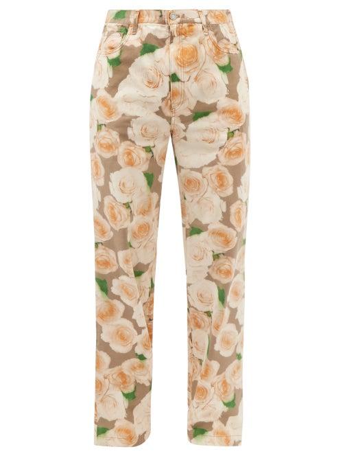 Acne Studios - Plement Rose-print Cotton-twill Bootcut Trousers - Mens - Orange Multi