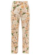 Acne Studios - Plement Rose-print Cotton-twill Bootcut Trousers - Mens - Orange Multi