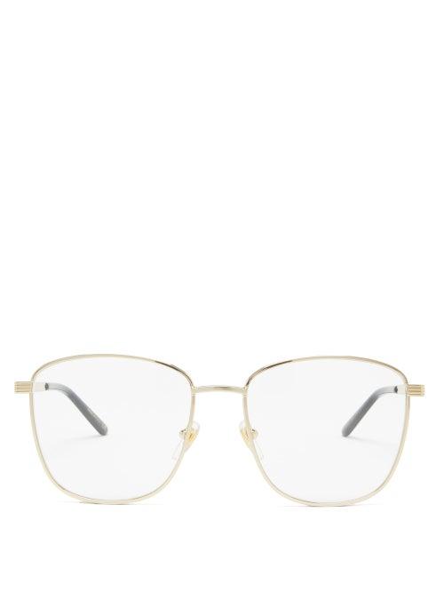 Matchesfashion.com Gucci - Logo-engraved Square Metal Glasses - Womens - Gold