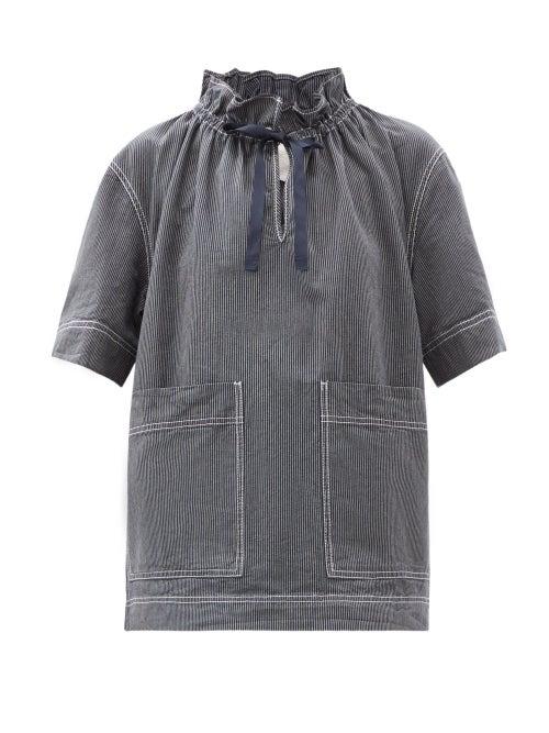 Matchesfashion.com Ssone - Sack Striped Organic-cotton Top - Womens - Denim
