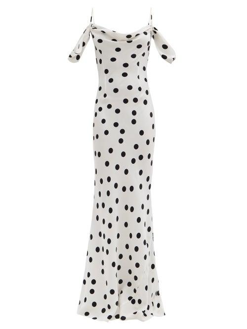 Matchesfashion.com Rat & Boa - Antonia Polka-dot Off-the-shoulder Dress - Womens - White Black
