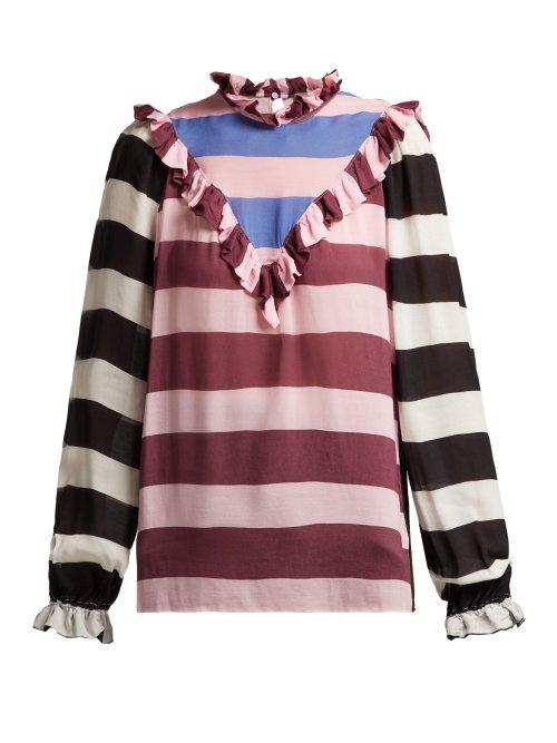 Matchesfashion.com Preen Line - Leica Ruffle Trimmed Striped Top - Womens - Multi