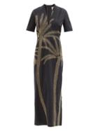 Matchesfashion.com Le Sirenuse, Positano - Fiona Palm-embroidered Cotton Dress - Womens - Black