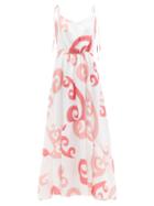 Ladies Beachwear Themis Z - Peacock-print Linen-poplin Maxi Dress - Womens - Pink Multi