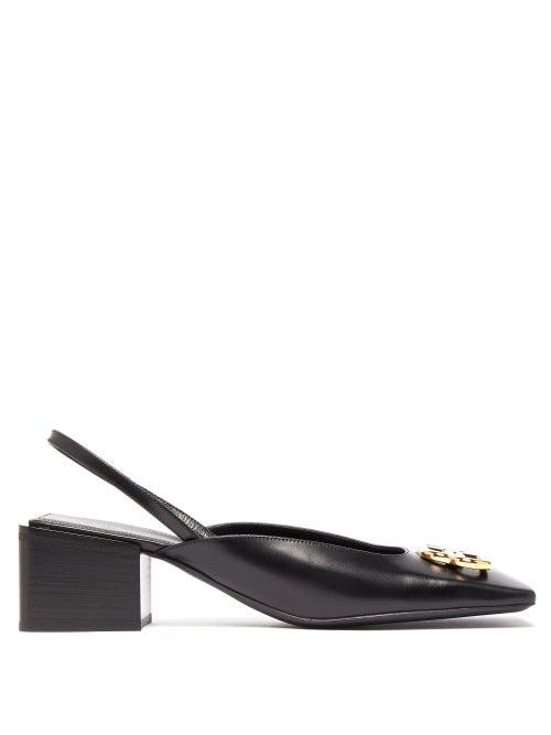 Matchesfashion.com Balenciaga - Bb Logo Square Toe Leather Slingback Pumps - Womens - Black