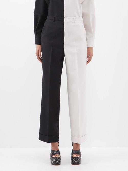 Gucci - High-rise Wool-twill Trousers - Womens - Black White