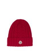 Matchesfashion.com Moncler - Cable Knit Wool Beanie Hat - Womens - Red