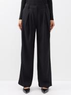 Co - Pleated Wide-leg Twill Trousers - Womens - Black