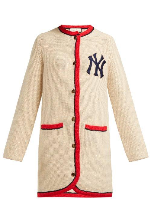 Matchesfashion.com Gucci - Yankees Logo Wool And Alpaca Blend Long Cardigan - Womens - Cream Multi