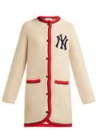Matchesfashion.com Gucci - Yankees Logo Wool And Alpaca Blend Long Cardigan - Womens - Cream Multi