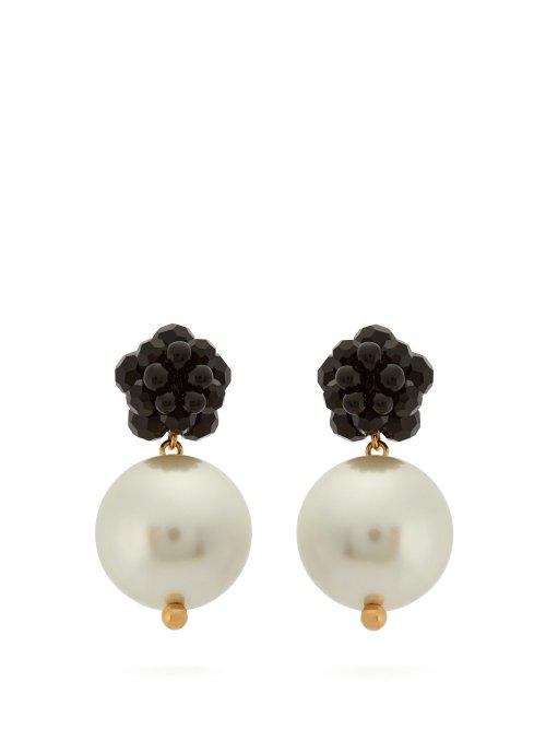 Matchesfashion.com Simone Rocha - Beaded Flower And Faux Pearl Earrings - Womens - Black
