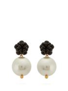 Matchesfashion.com Simone Rocha - Beaded Flower And Faux Pearl Earrings - Womens - Black