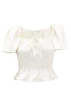 Matchesfashion.com Rhode - Grace Smocked Peplum-hem Top - Womens - White