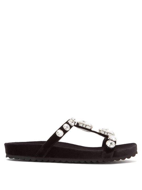 Matchesfashion.com Miu Miu - Gobstopper Velvet Slides - Womens - Black