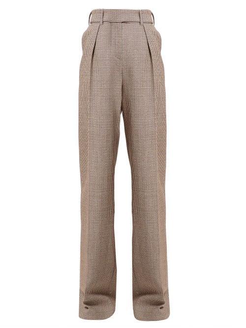 Matchesfashion.com Alexandre Vauthier - Gun Club Houndstooth High Rise Wool Trousers - Womens - Burgundy Multi